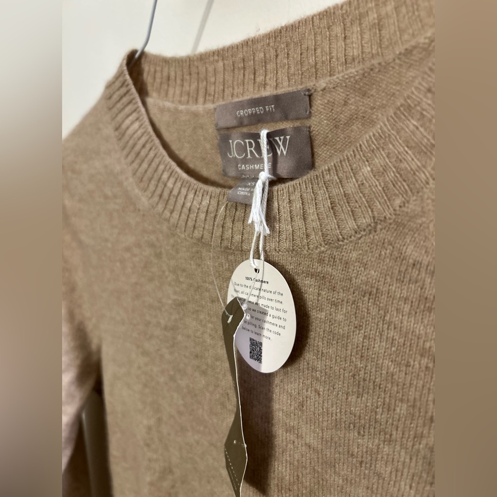 J. Crew Women's Cashmere Shrunken Crewneck Sweater in Heather Stone Sz.  XS NEW - Picture 6 of 8
